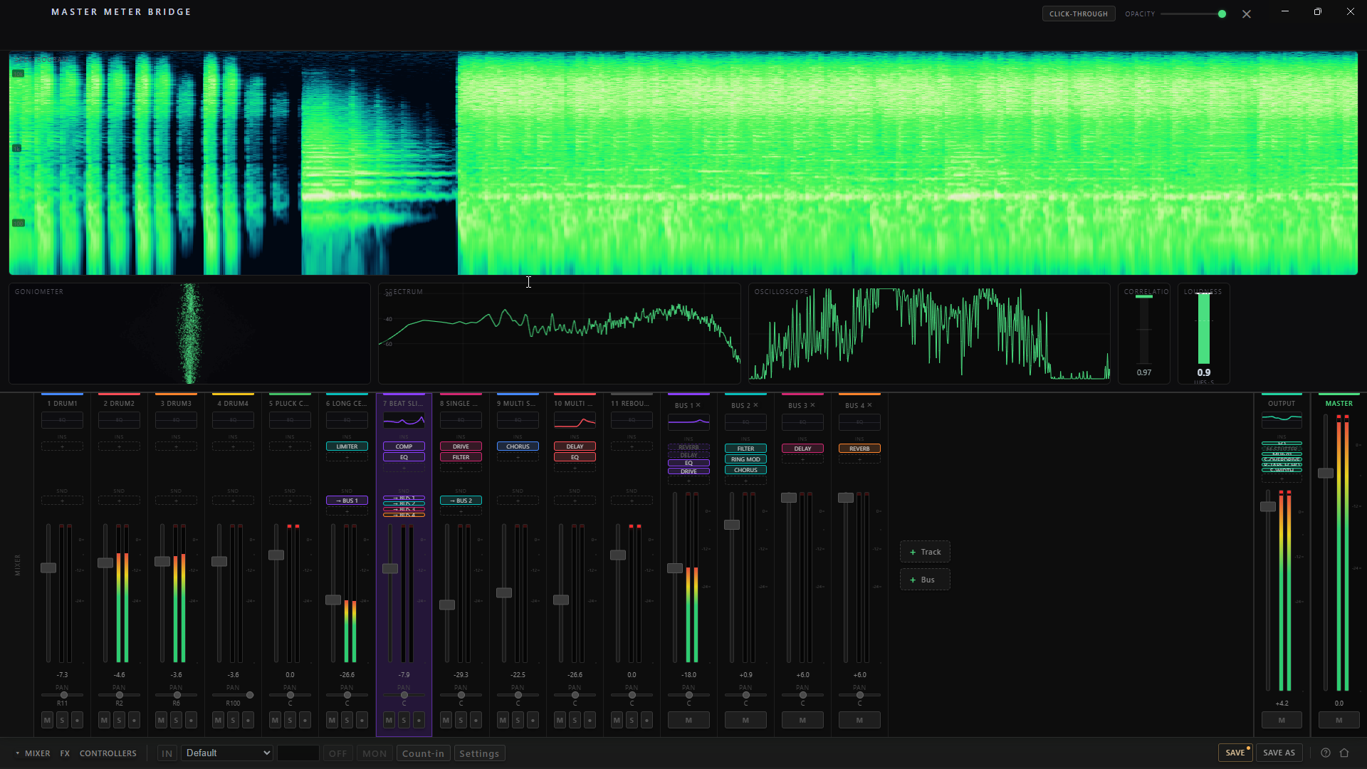 The Master Meter Bridge above the full mixer